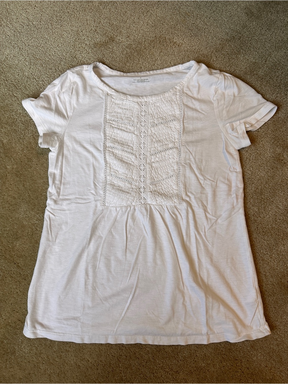 Talbots White Detail Front Short Sleeve Top